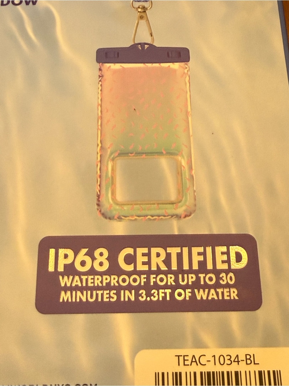 Iridescent Pink Waterproof Phone Pouch with Blue Strap - Picture 10 of 12